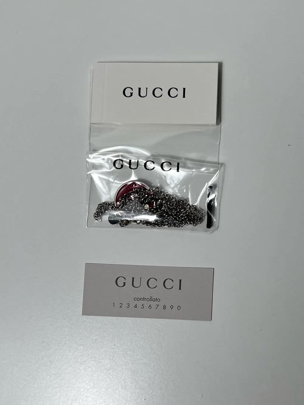 Gucci Ghost Logo Diamond Motif Pendant Sterling Silver 925 Enamel Necklace